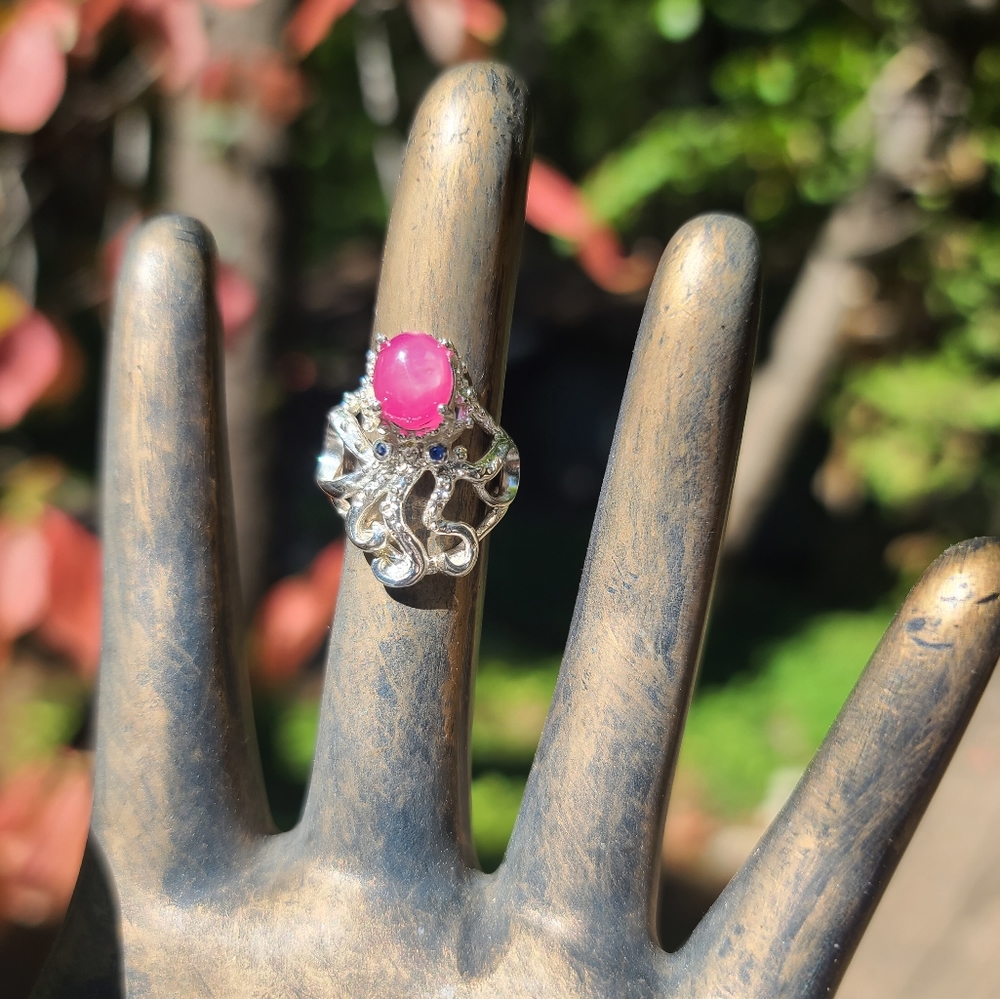 Star Ruby & Sapphire Sterling Octopus 🐙 ring sz6 - Picture 3 of 8